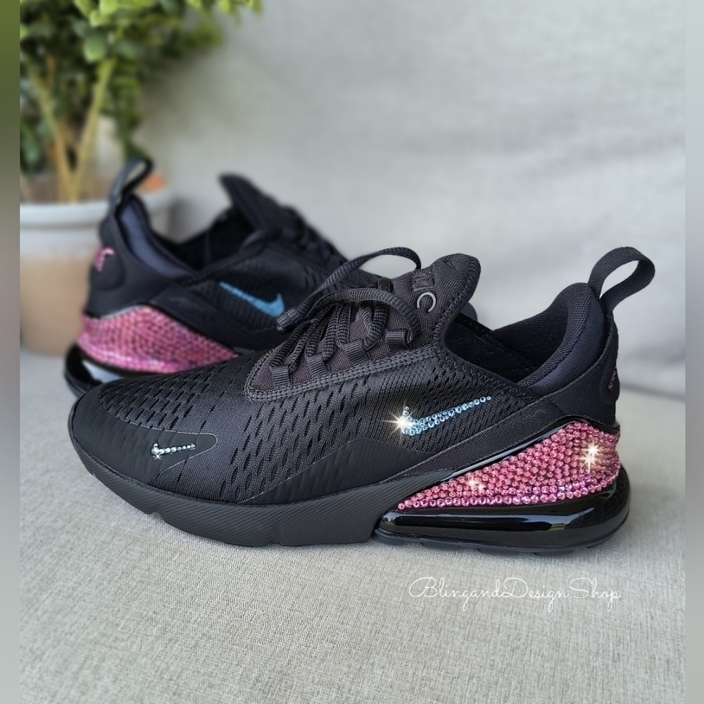 Bling Women's Nike Air Max 270 Black Sneaker made with Swarovski Crystals Custom - Picture 5 of 7